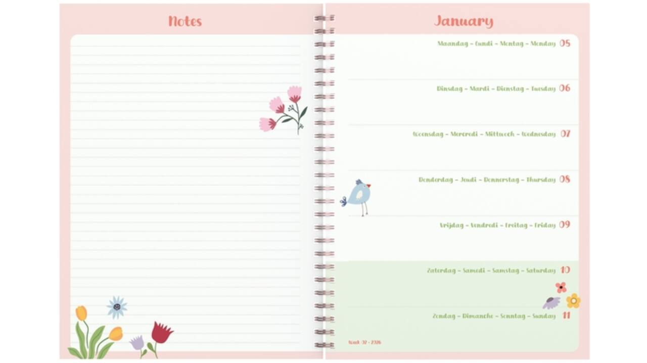 Agenda 2026 Lannoo bureau 170x230 Fragile 7dagen/2pagina's roze