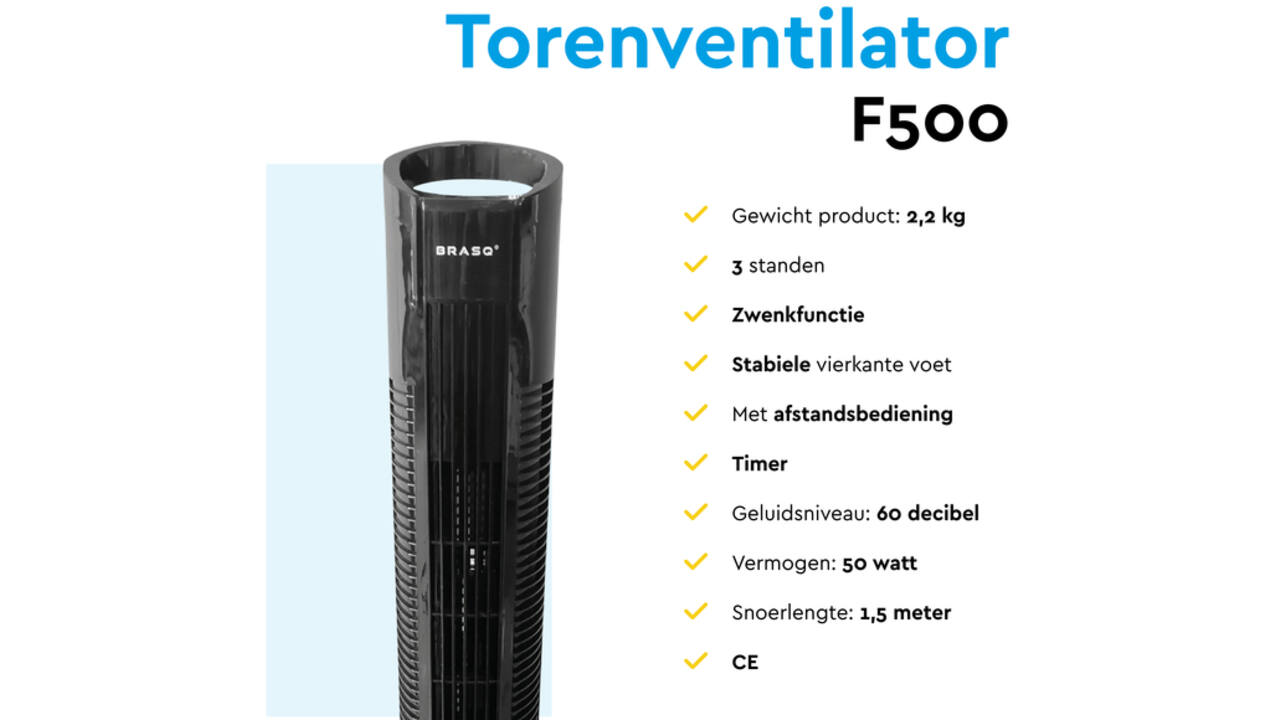 Torenventilator BRASQ F500 H79cm zwart