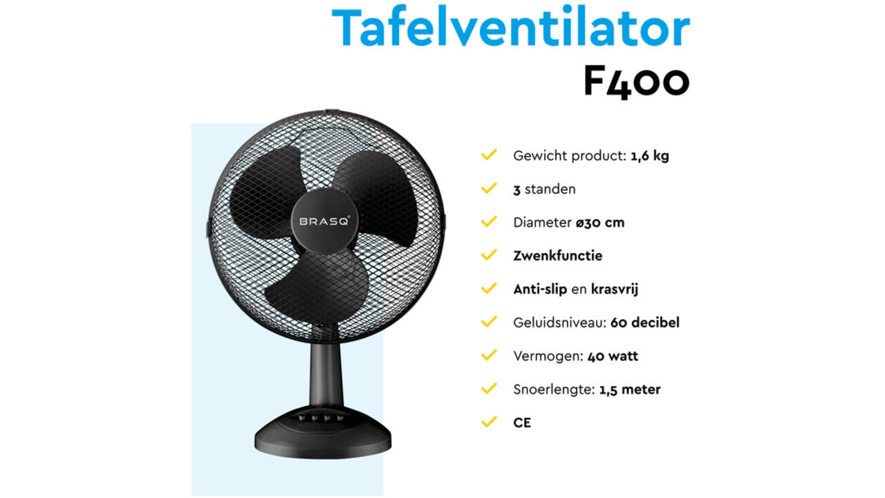 Tafelventilator BRASQ F400 Ø 30cm zwart