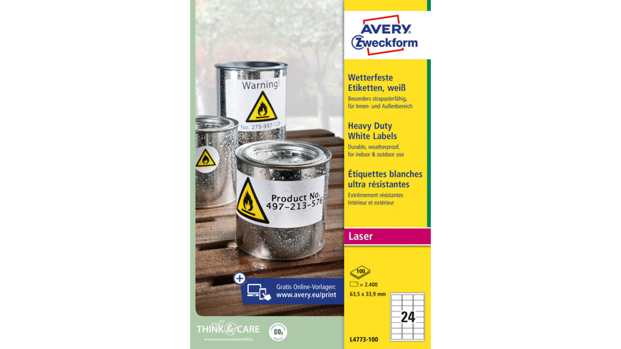 Etiket Avery Zweckform L4773-100 63.5x33.9 2400 etiketten