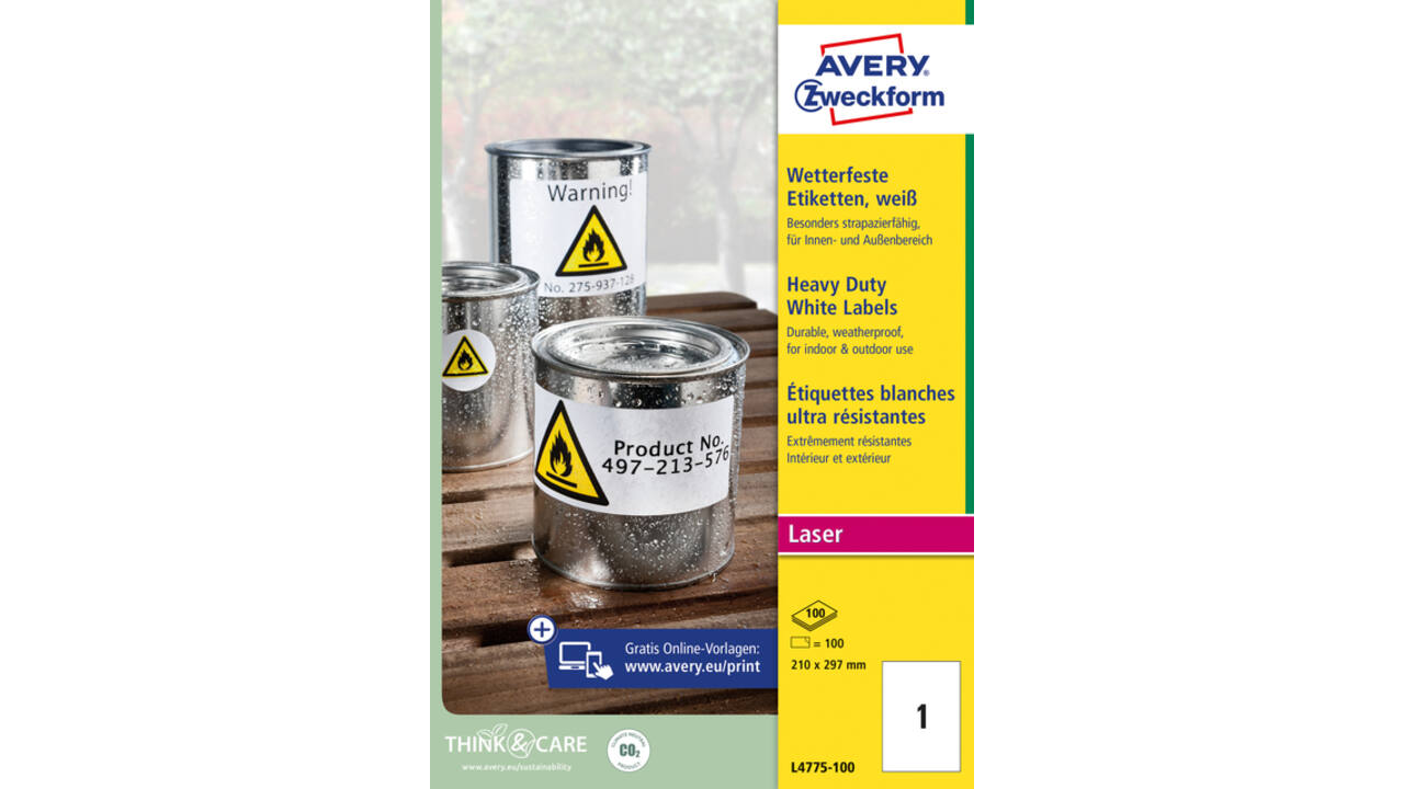 Etiket Avery Zweckform L4775-100 210x297mm 100 etiketten