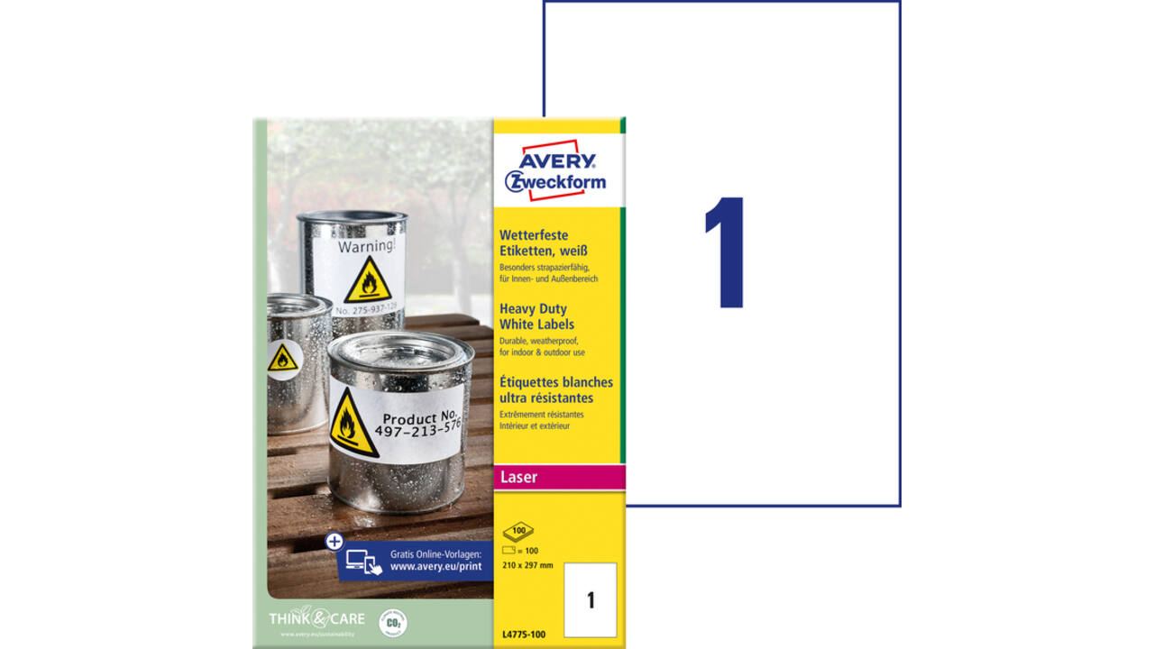 Etiket Avery Zweckform L4775-100 210x297mm 100 etiketten
