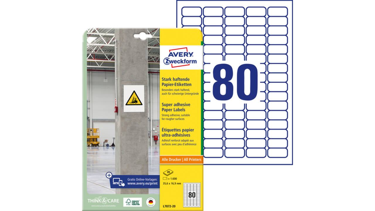 Etiket Avery Zweckform L7872-20 35.6x16.9mm 1600 etiketten