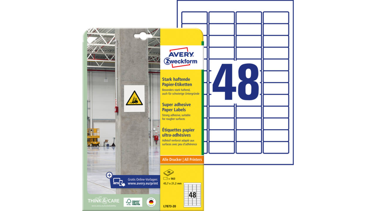 Etiket Avery Zweckform L7873-20 45.7x21.2mm 960 etiketten