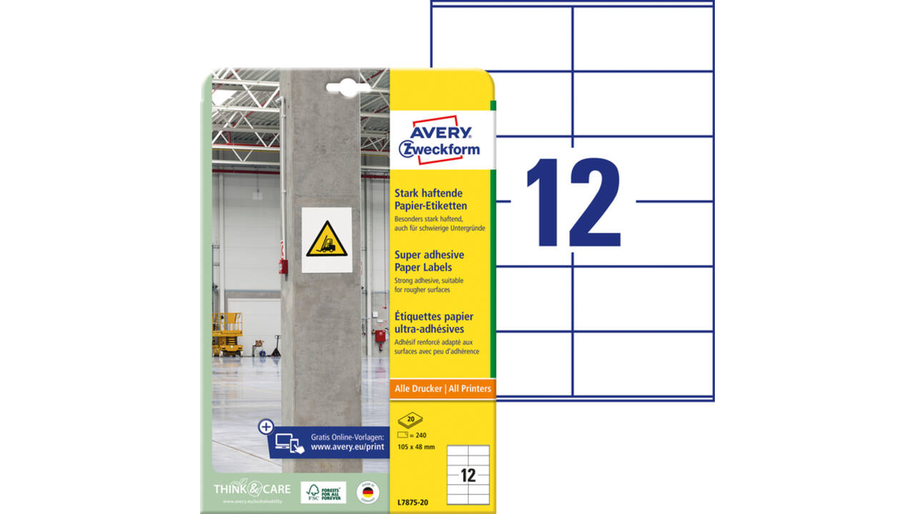 Etiket Avery Zweckform L7875-20 105x48mm 240 etiketten
