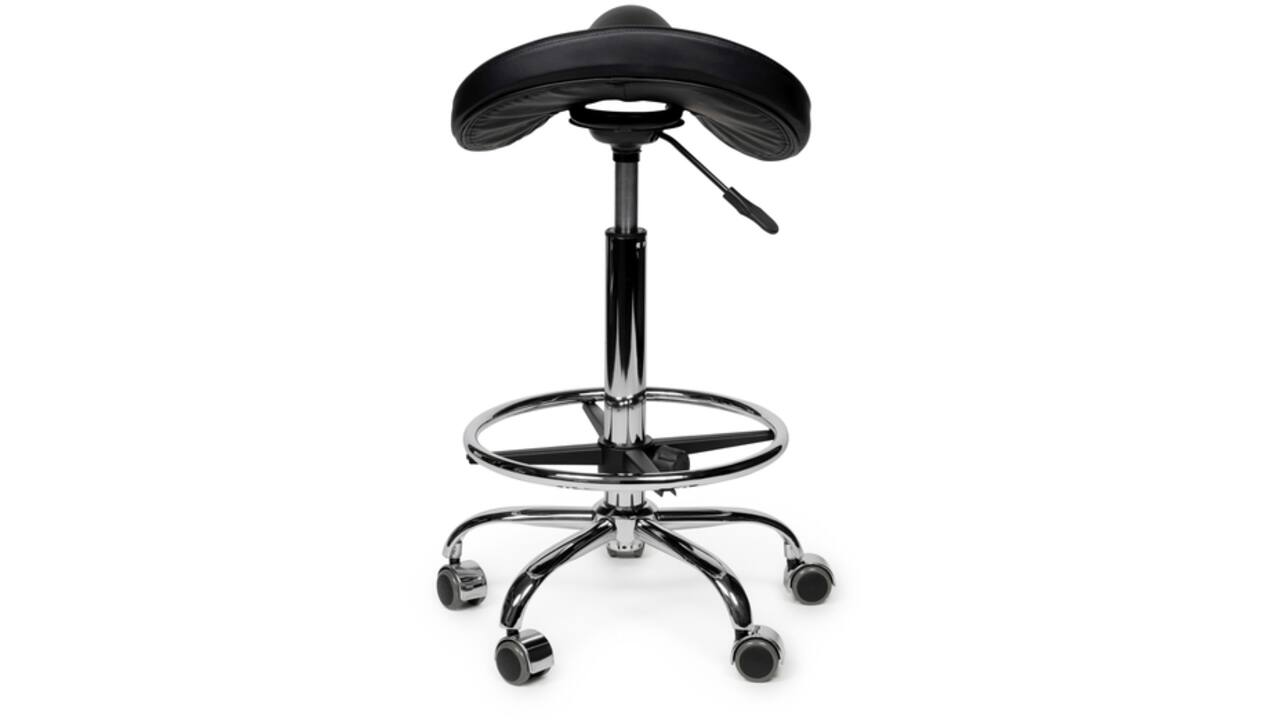 Zadelkruk Office Premium standaard met voetring harde wielen zw