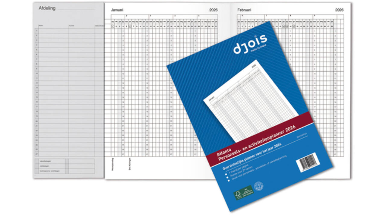 Jaarplanner 2026 Djois personeel- en activiteitenplanner