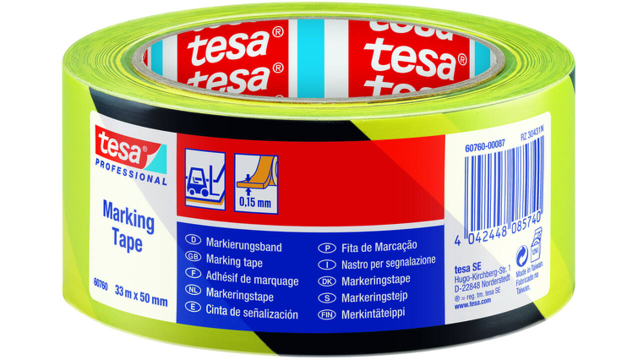 Markeringstape tesa® Professional 60760 PV1 50mmx33m geel-zwart