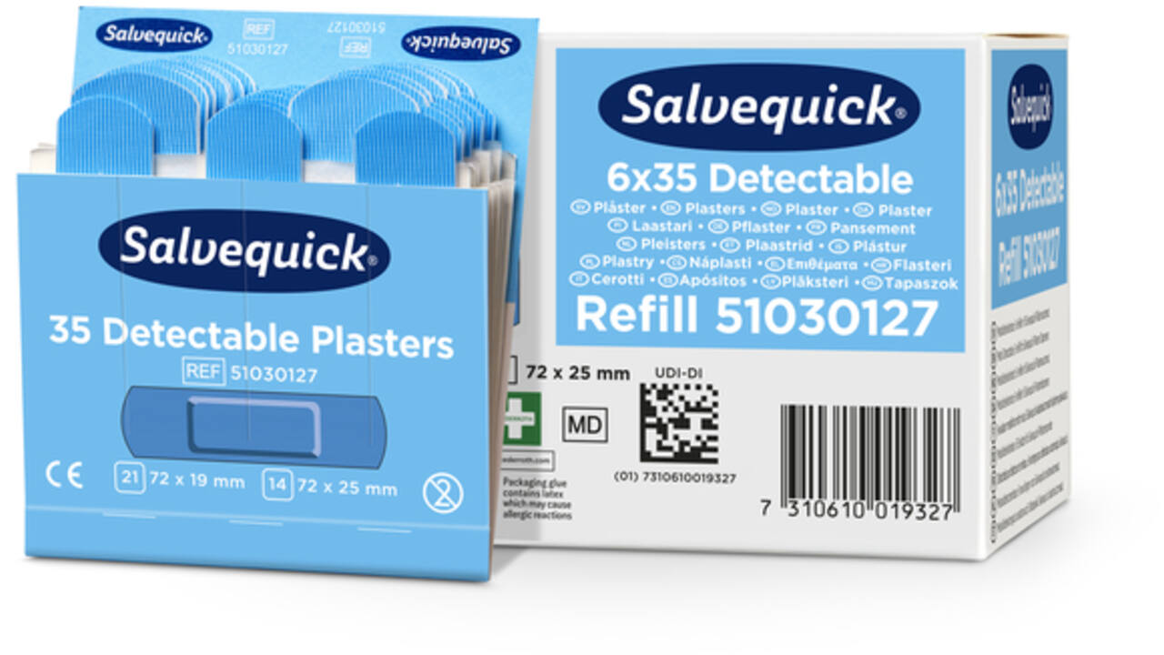 Pleisters Salvequick blauw detectabel refill 6x 35 stuks