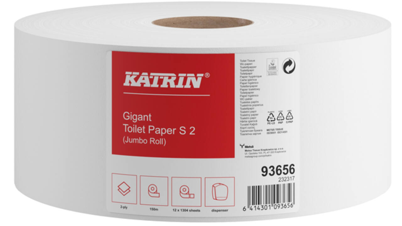 Toiletpapier Katrin Gigant S jumbo klein 2-laags 150m wit 93656