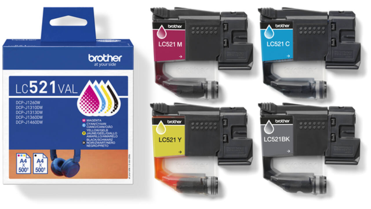 Inktcartridge Brother LC-521 zwart + 3 kleuren
