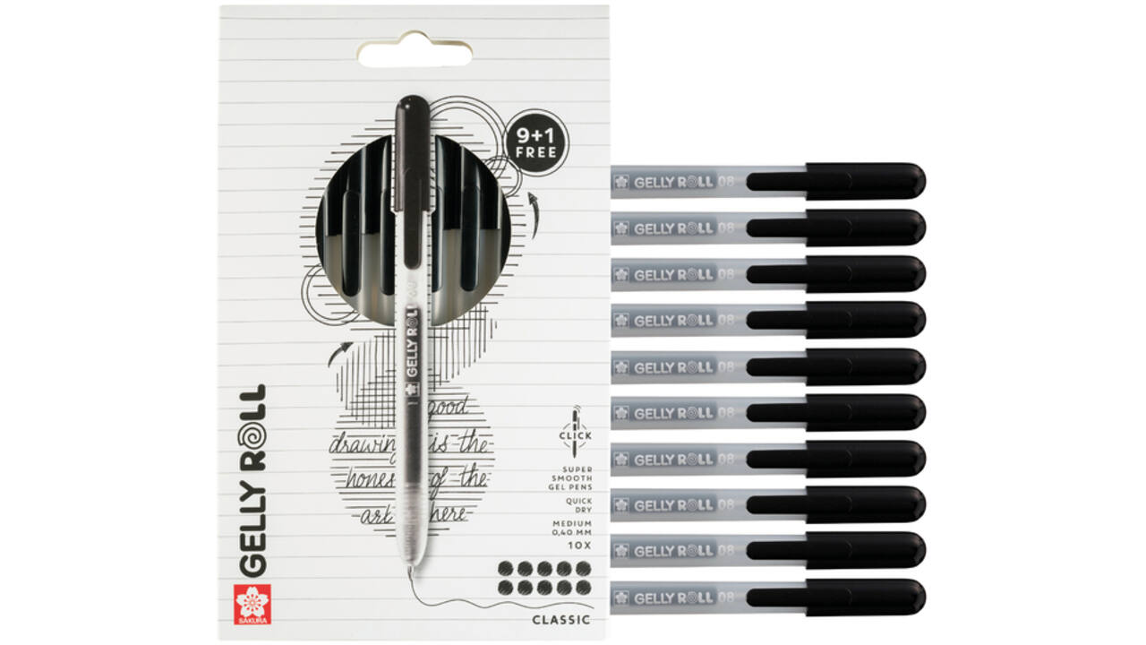 Gelschrijver Sakura Gelly Roll Classic 08 klikfunctie set à 10 stuks zwart