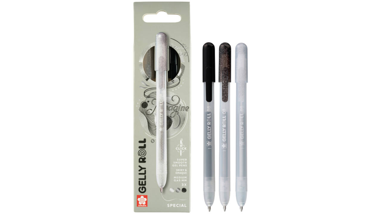 Gelschrijver Sakura Gelly Roll Special 08 klikfunctie set à 3 kleuren zilver