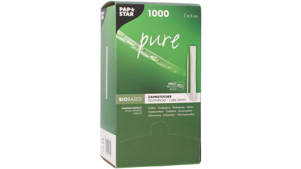 Tandenstoker Papstar Pure per stuk verpakt dispenser à 1000 stuks hout