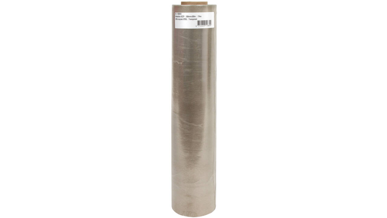 Wikkelfolie IEZZY 500mmx300m 17mu 100% recycled (PCR) transparant