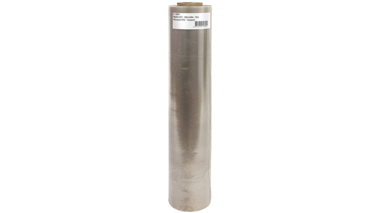 Wikkelfolie IEZZY 500mmx300m 20mu 100% recycled (PCR) transparant