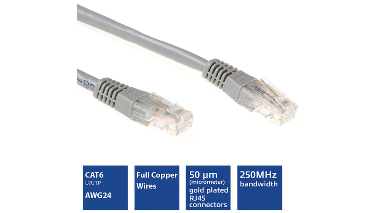 Kabel ACT U/UTP CAT6 patchkabel RJ45 Grijs 10 meter