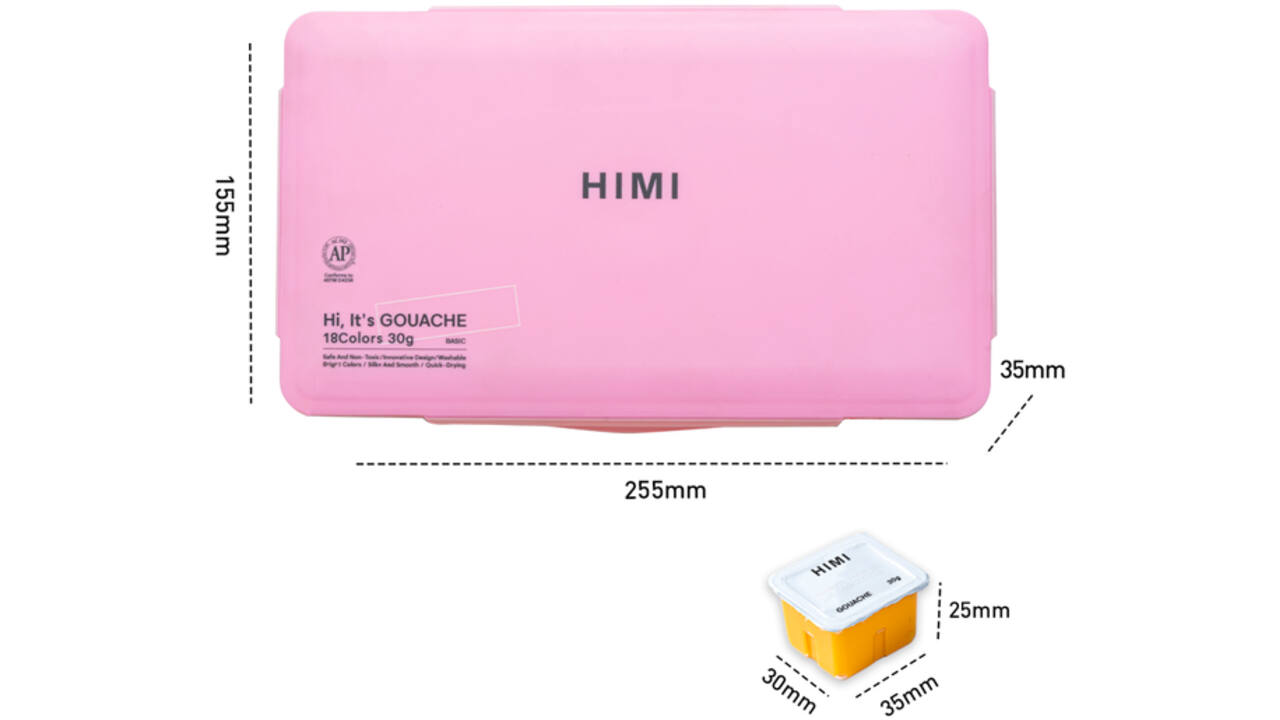 Gouache HIMI 18 kleuren 30gr opbergbox roze