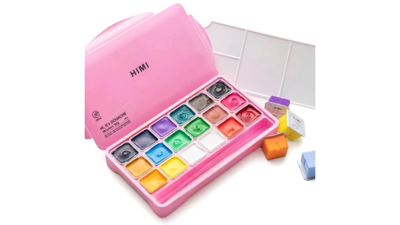 Gouache HIMI 18 kleuren 30gr opbergbox roze