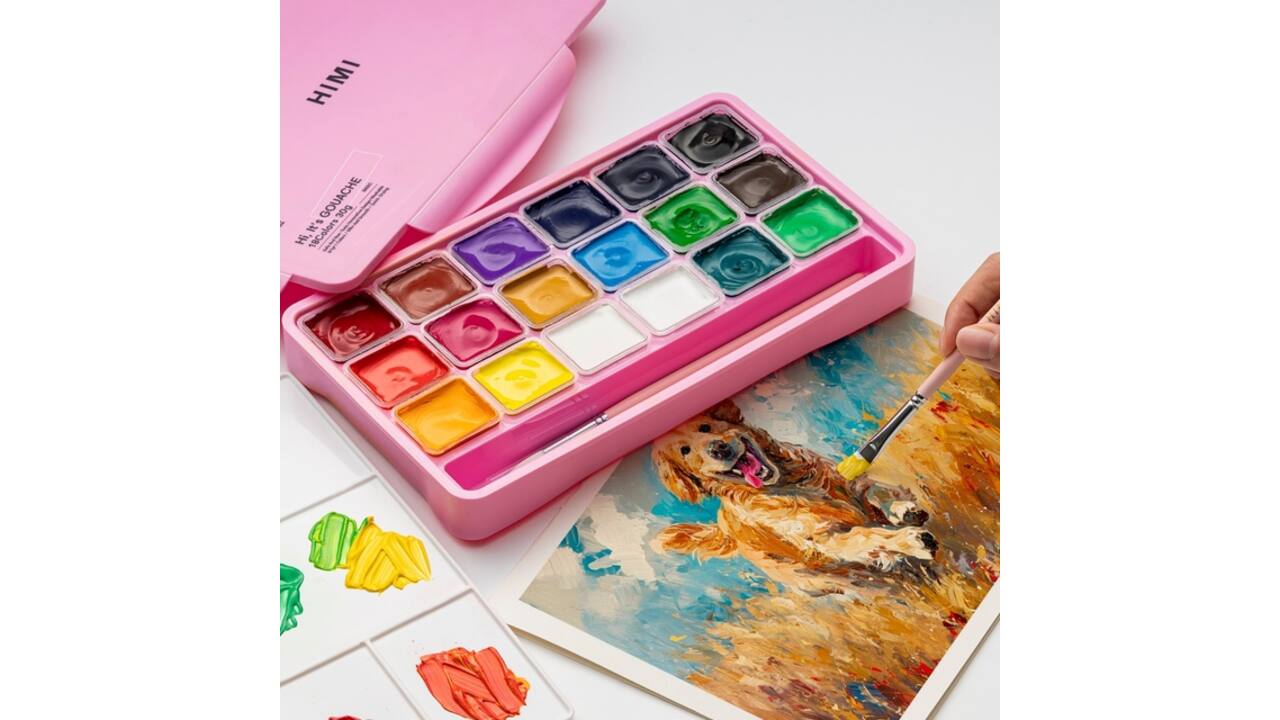 Gouache HIMI 18 kleuren 30gr opbergbox roze