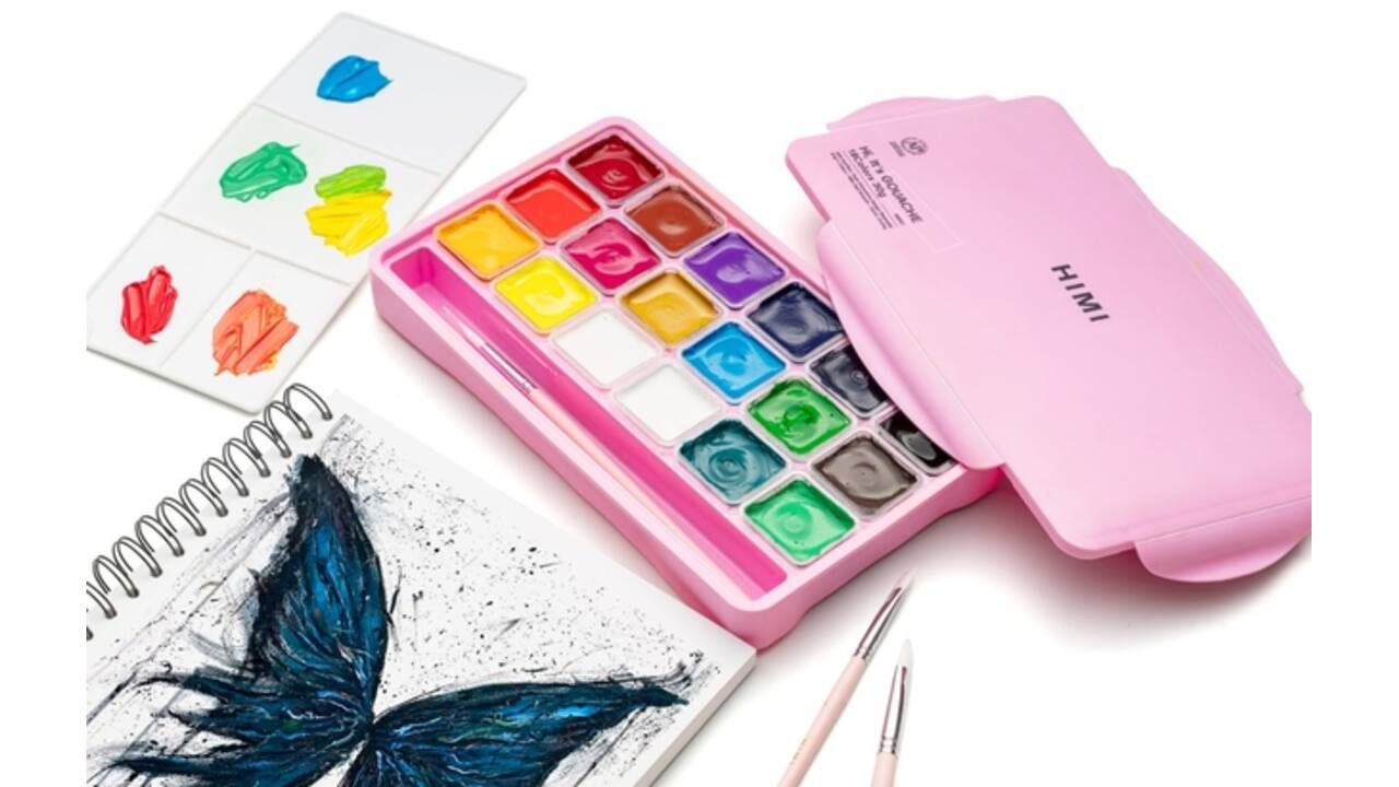 Gouache HIMI 18 kleuren 30gr opbergbox roze
