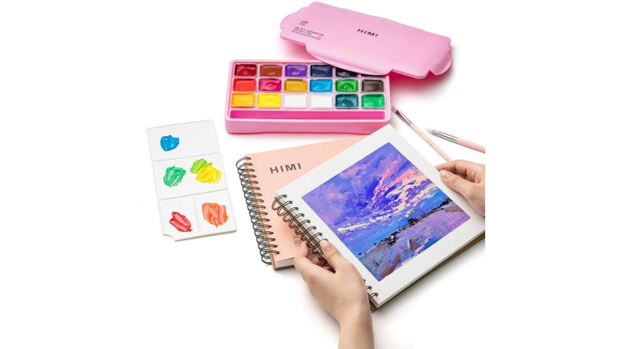 Gouache HIMI 18 kleuren 30gr opbergbox roze