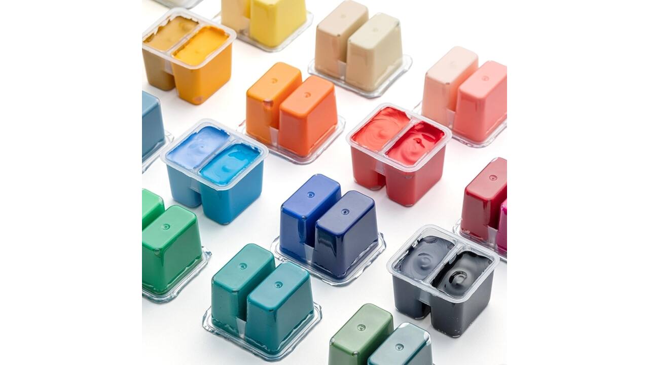 Gouache HIMI Twin cups 36 kleuren 12gr opbergbox lila
