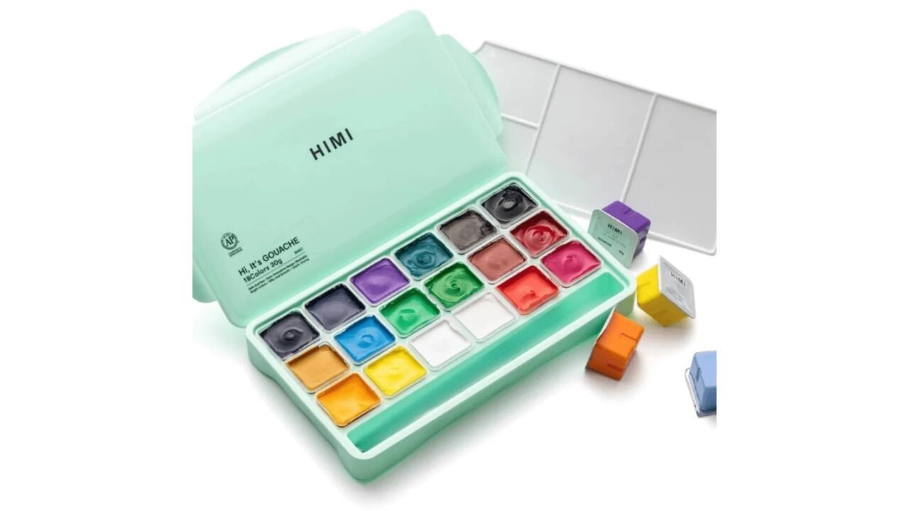 Gouache HIMI 18 kleuren 30gr opbergbox groen