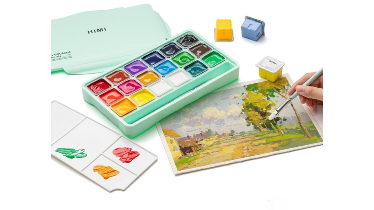 Gouache HIMI 18 kleuren 30gr opbergbox groen