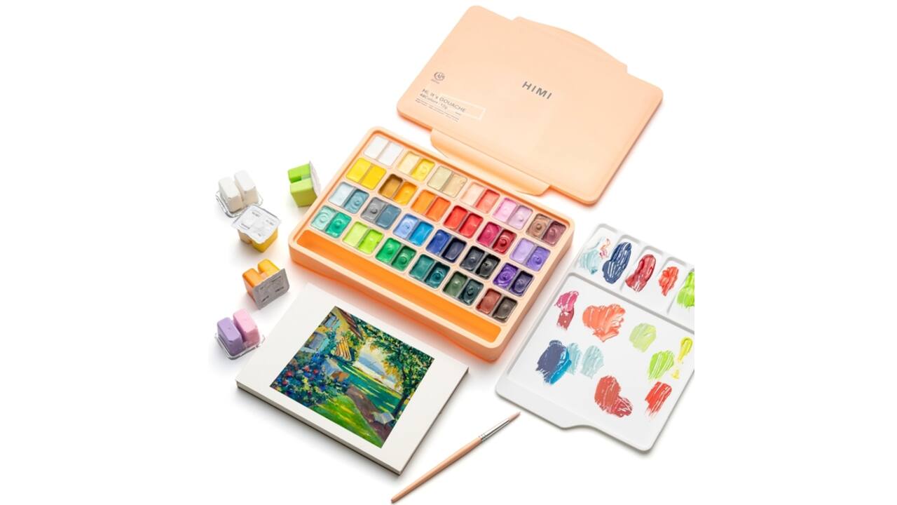 Gouache HIMI twin cups 48 kleuren 12gr opbergbox Peach Fuzz