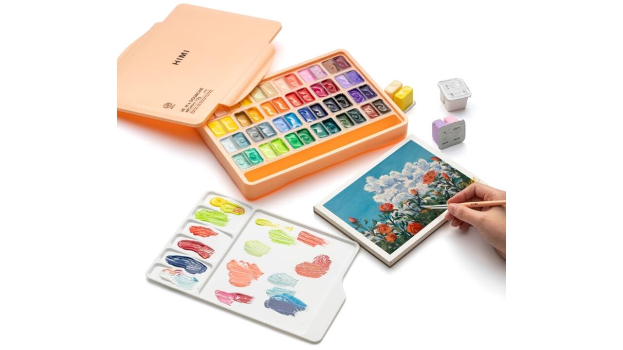 Gouache HIMI twin cups 48 kleuren 12gr opbergbox Peach Fuzz