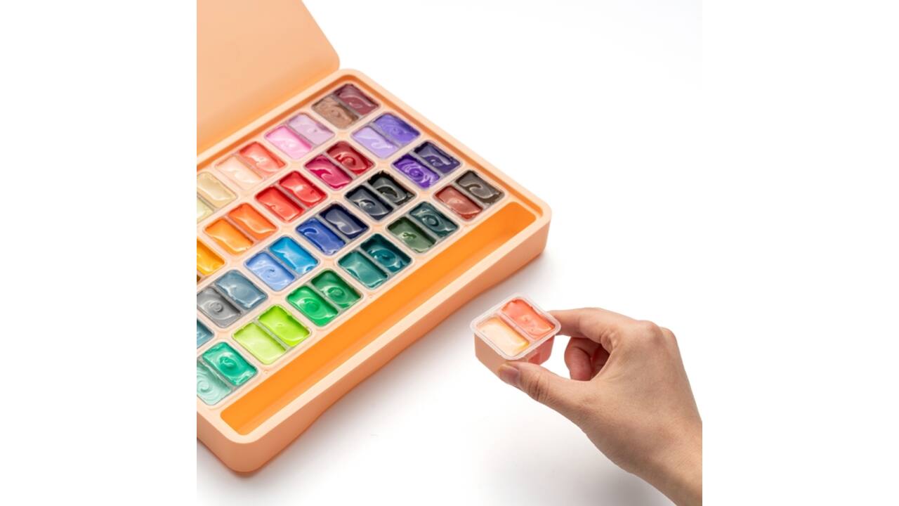 Gouache HIMI twin cups 48 kleuren 12gr opbergbox Peach Fuzz