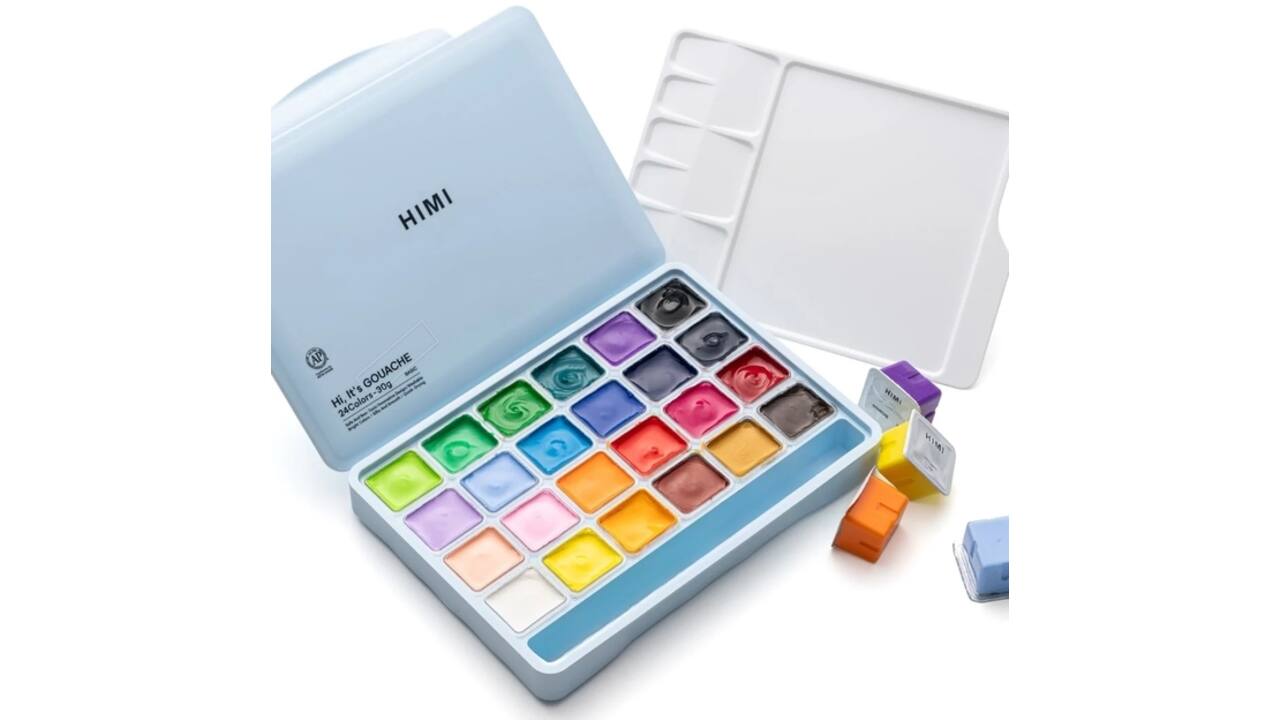 Gouache HIMI 24 kleuren 30gr opbergbox ice blue