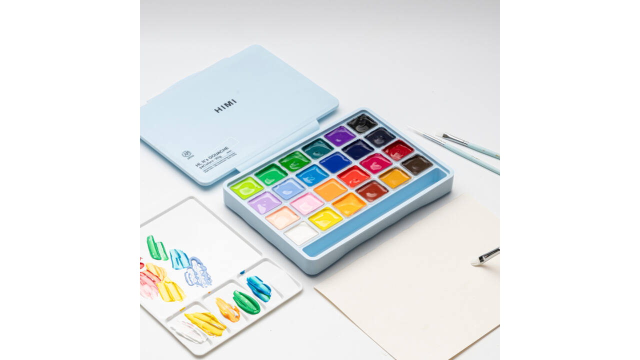 Gouache HIMI 24 kleuren 30gr opbergbox ice blue