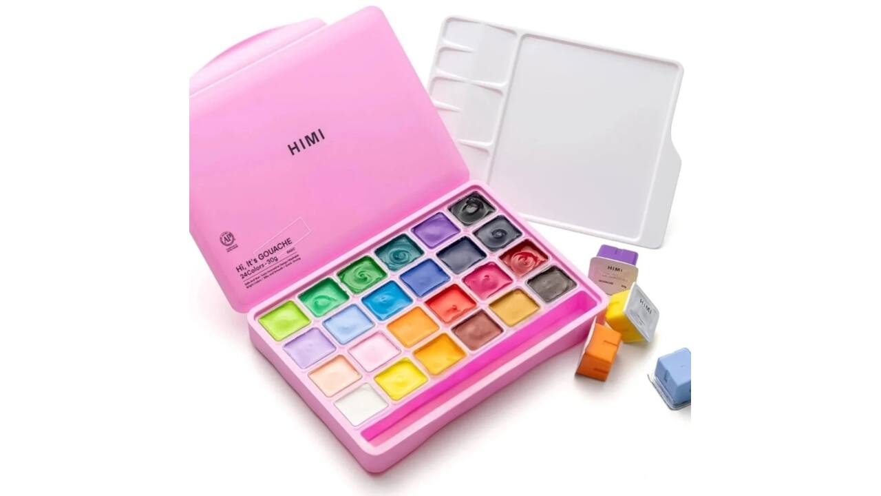 Gouache HIMI 24 kleuren 30gr opbergbox roze