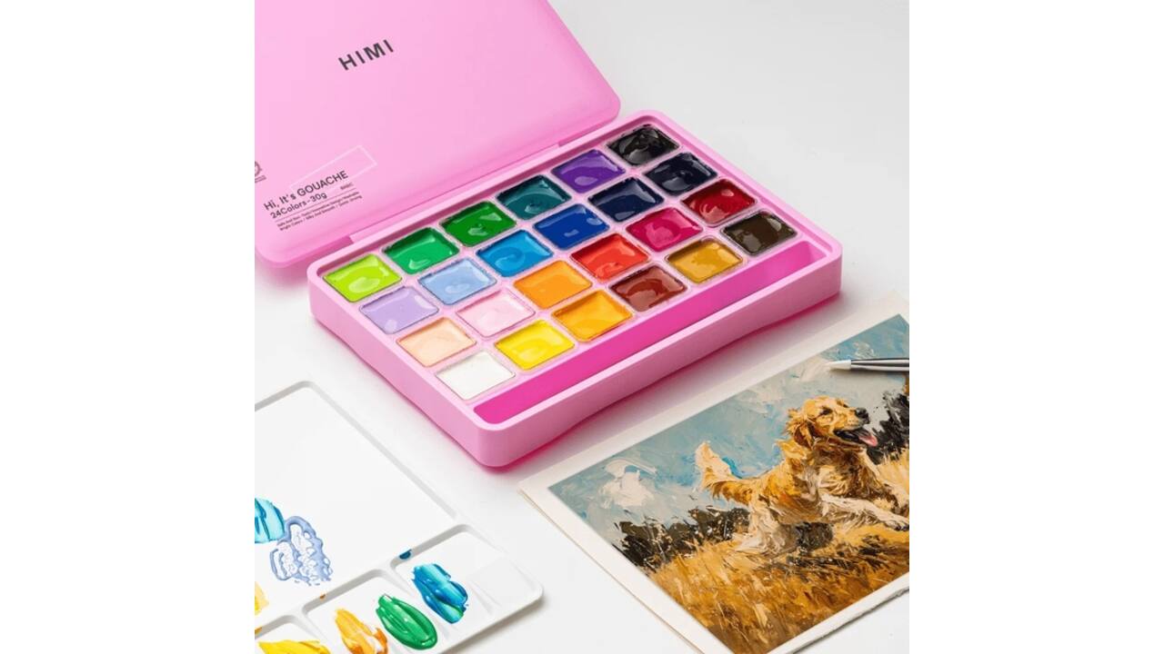 Gouache HIMI 24 kleuren 30gr opbergbox roze