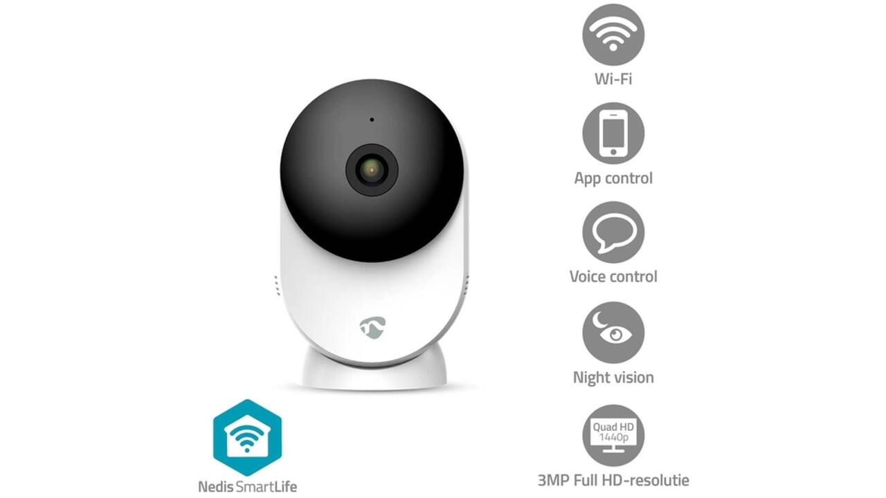 Beveiligingscamera Nedis Smartlife Wifi indoor 3MP Full HD 1296p wit