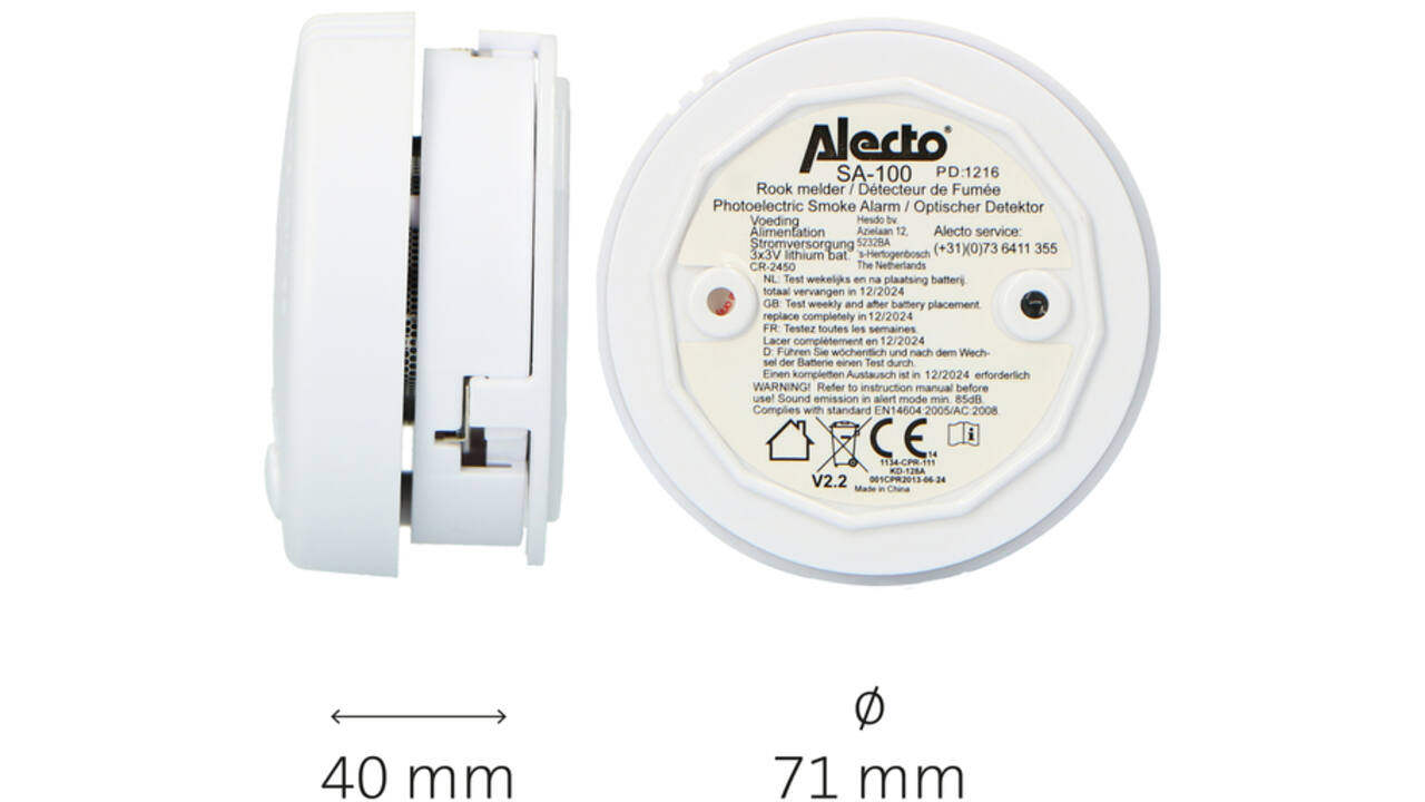 Rookmelder Alecto mini met 5 jaar batterij SA100 wit