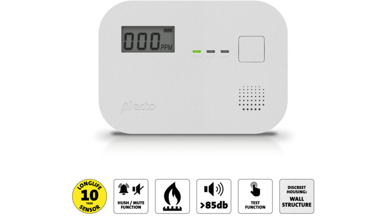 Koolmonoxidemelder Alecto 10 jaar sensor en display COA3910 wit