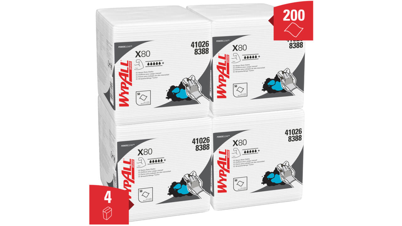 Poetsdoek WypAll X80 PowerClean 305x317mm 4x50vel wit 8388