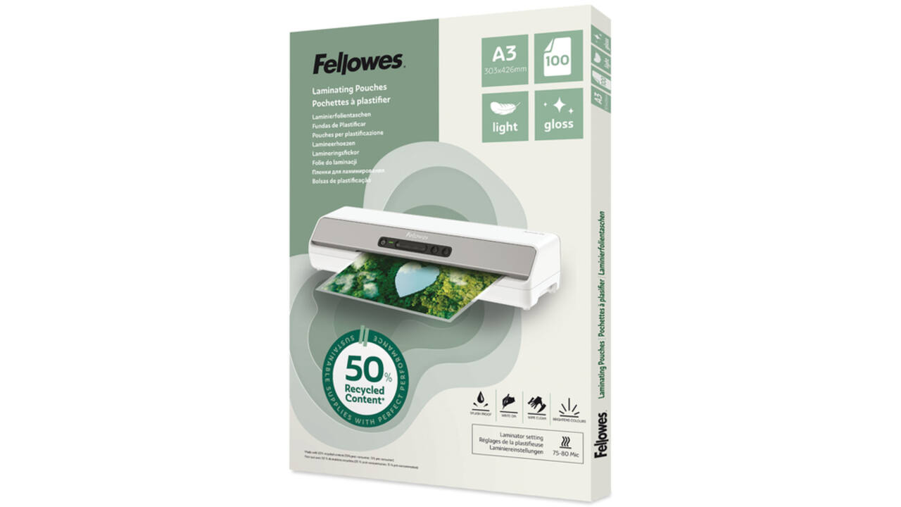Lamineerhoes Fellowes A3 light 50% gerecycled glans 100stuks
