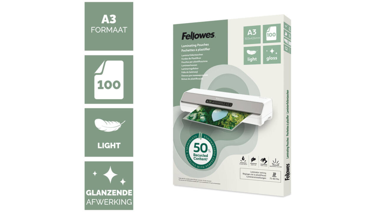 Lamineerhoes Fellowes A3 light 50% gerecycled glans 100stuks