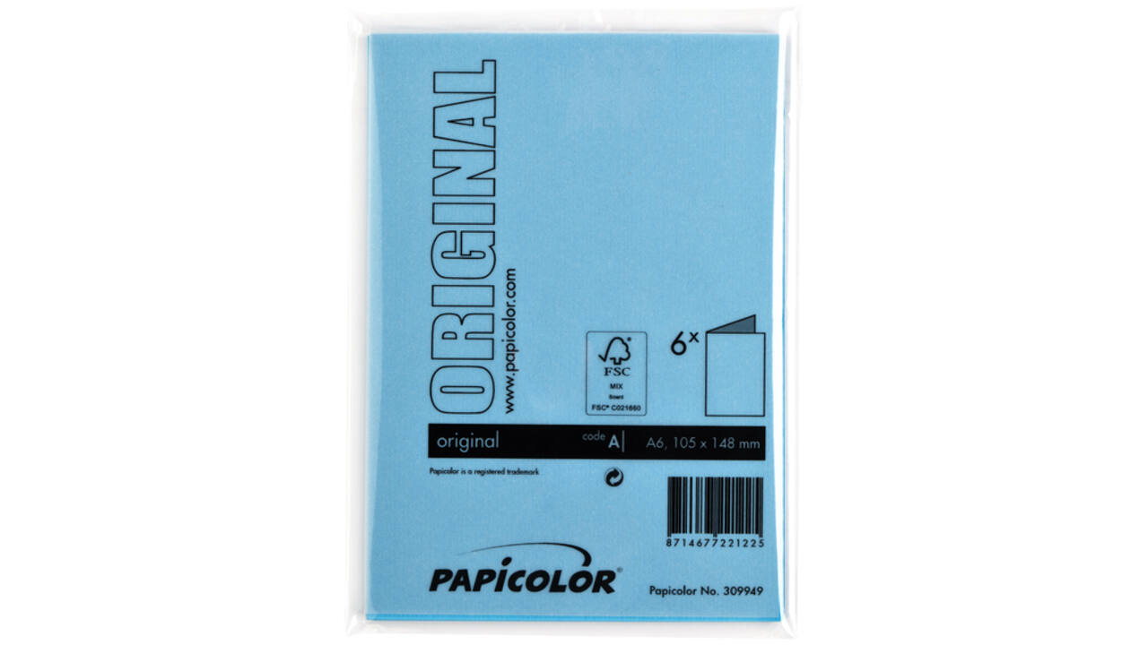 Correspondentiekaart Papicolor dubbel 105x148mm hemelsblauw pak à 6 stuks