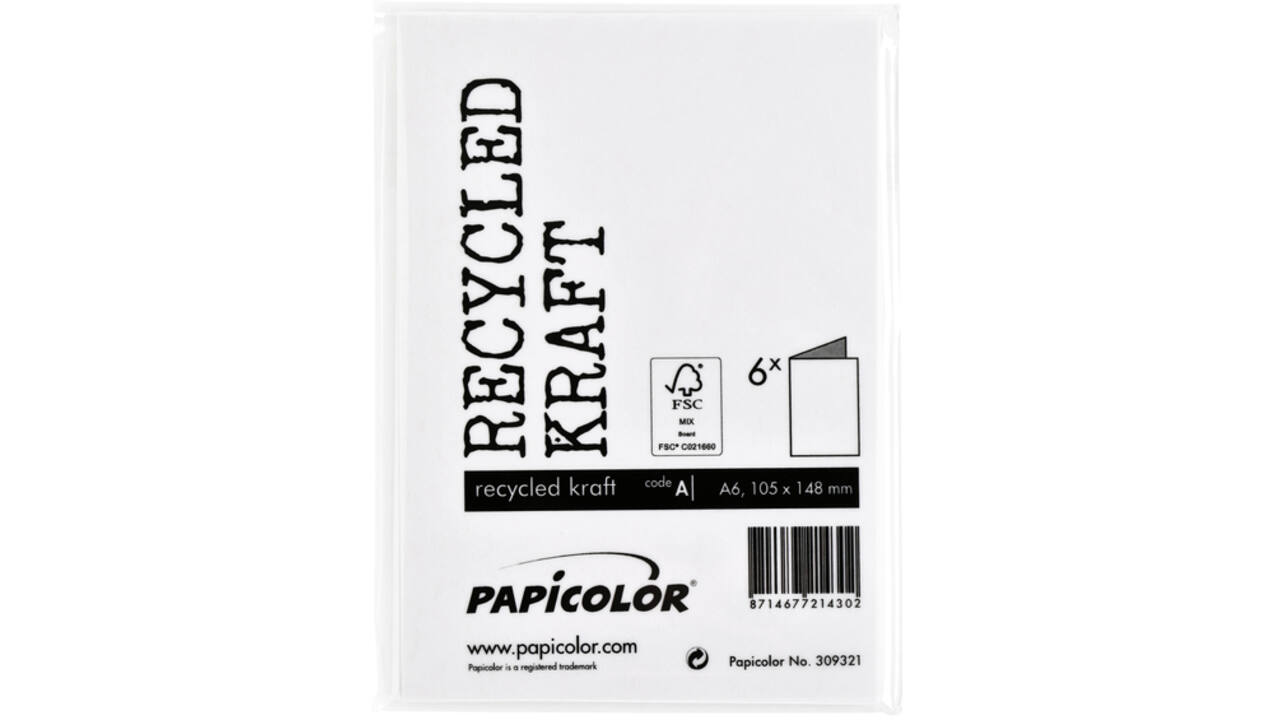 Correspondentiekaart Papicolor dubbel 105x148mm kraft wit pak à 6 stuks