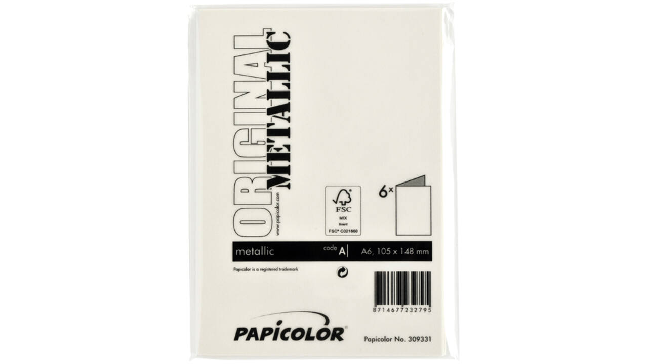 Correspondentiekaart Papicolor dubbel 105x148mm metallic ivoor pak à 6 stuks