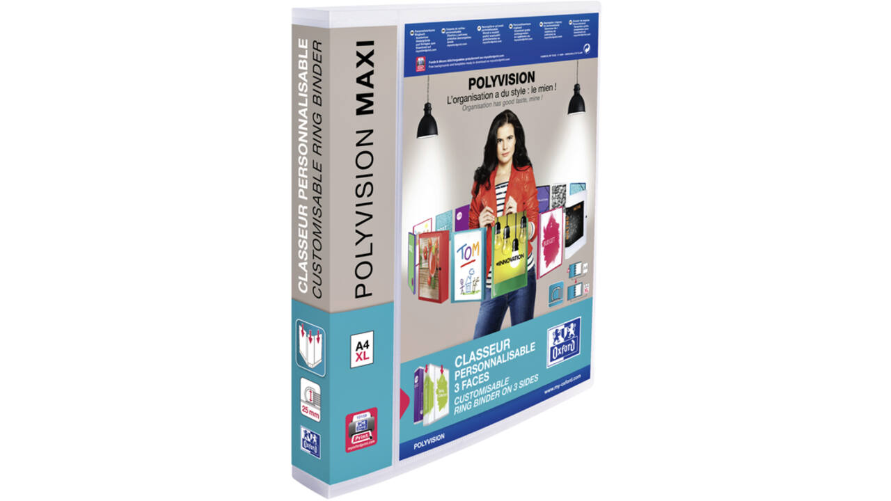 Presentatieringband Oxford Polyvision Maxi A4 XL 4-rings D-mech 25mm transparant