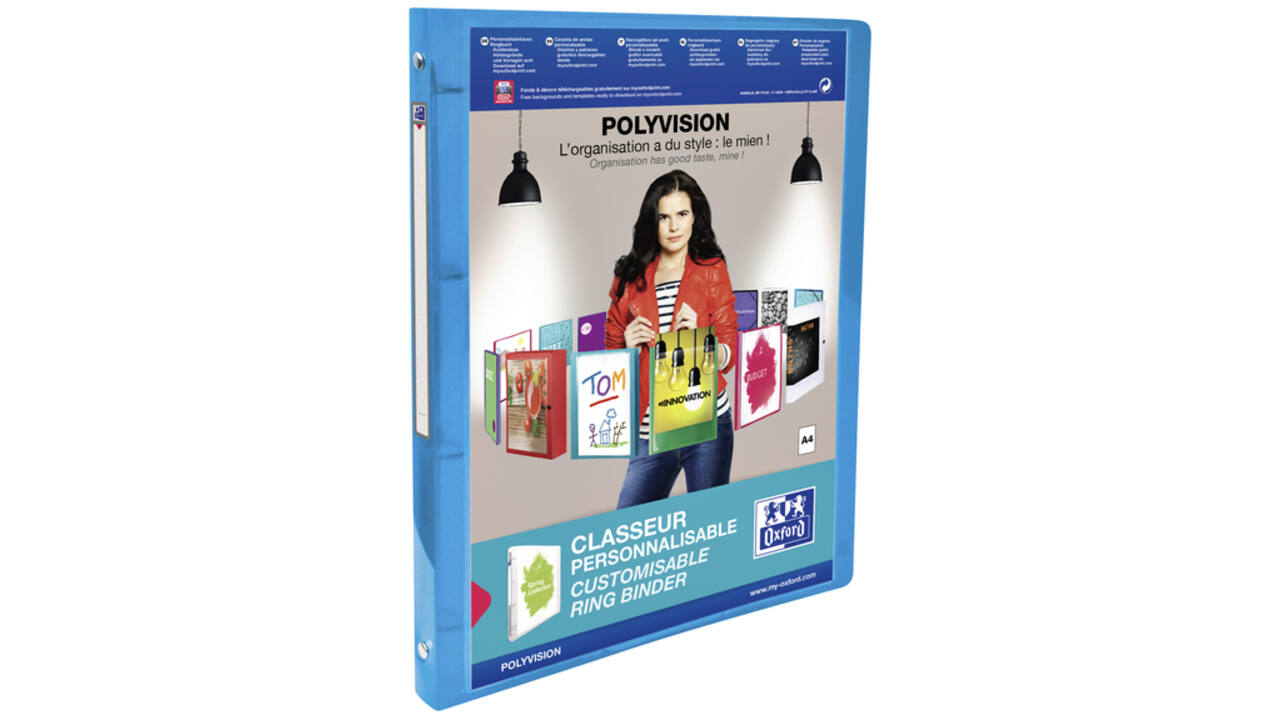 Presentatieringband Oxford Polyvision A4 4-rings O-mech 15mm blauw