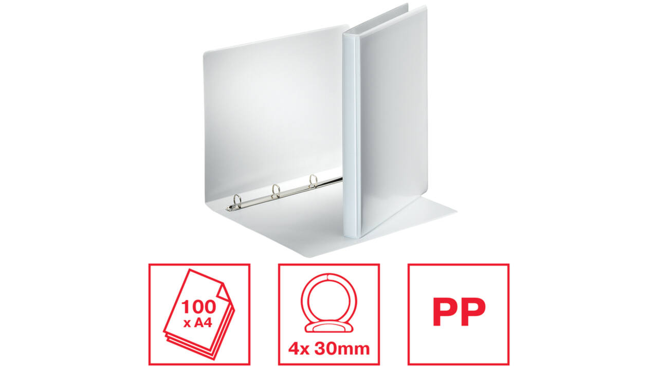 Presentatieringband Esselte Essentials panorama A4 4-rings O-mechaniek 30mm wit