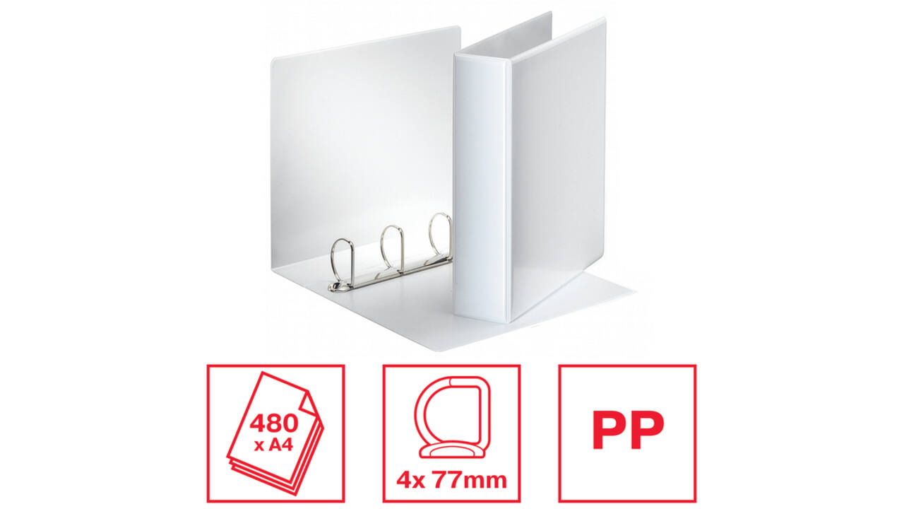 Presentatieringband Esselte Essentials panorama A4 4-rings D-mechaniek 77mm wit