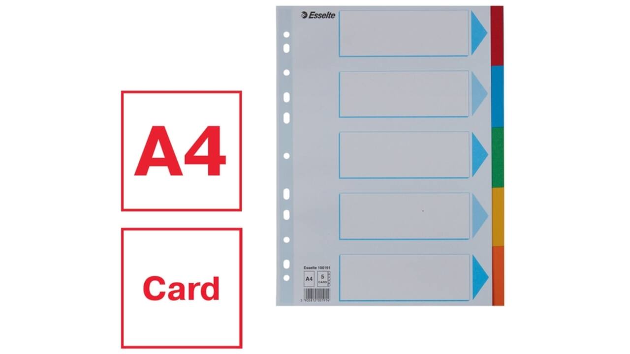 Tabbladen Esselte Standaard A4 5-delig karton 11-rings met voorblad assorti